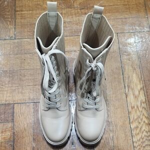 Beige Lace-Up Women's Boots